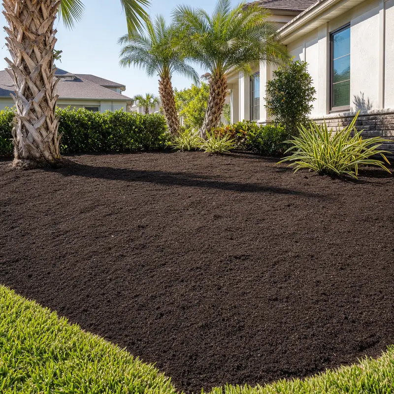 Cleared landscape bed with soil raked smooth, ready for replanting, in Valrico, FL