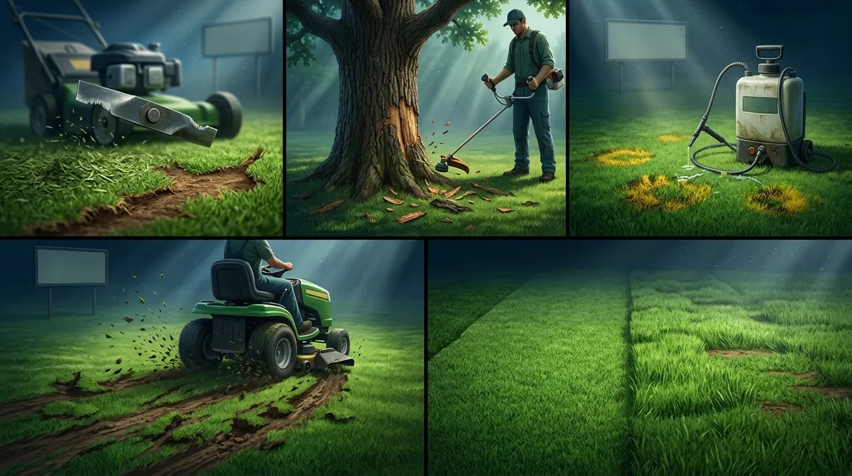 What equipment do professional lawn services use?