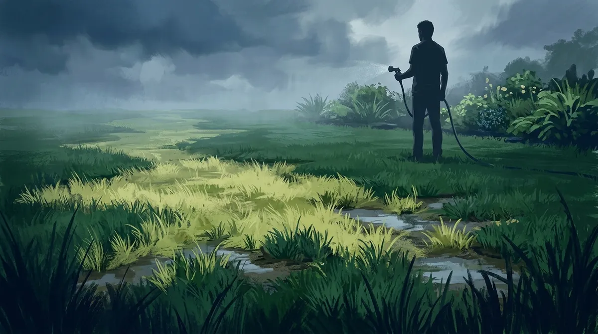 What are signs of overwatering grass?